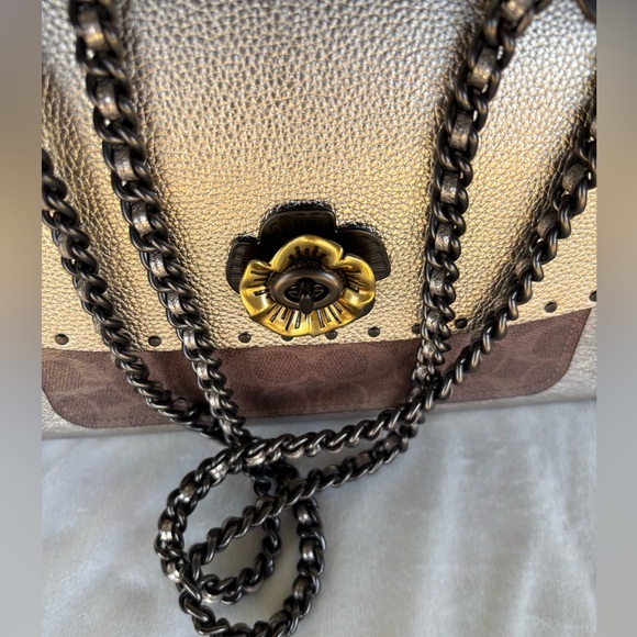 Coach Parker Mixed Media Studded Shoulder Bag 39679 Tea Rose Turnlock - Picture 14 of 16